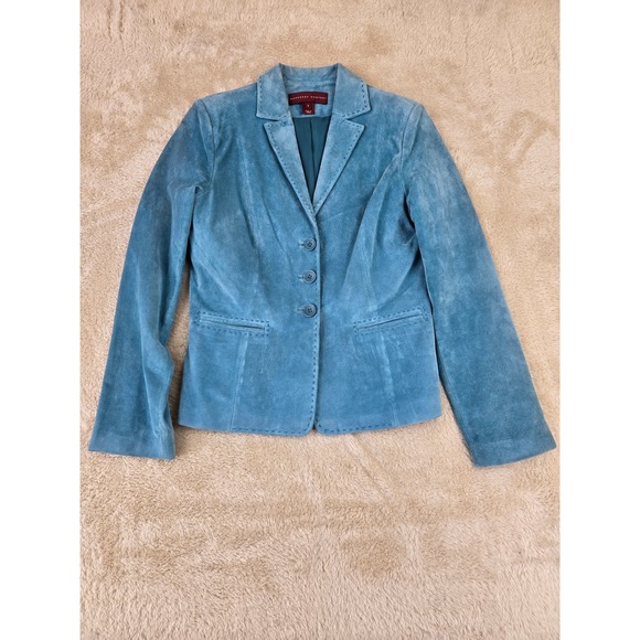 margaret godfrey Jackets & Blazers - Margaret Godfrey Blue Suede Button Up Blazer Women's Size 8 Classic Tailored